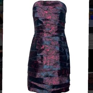 bebe Purple, Blue, Black Layered Ruffle Dress Bebe Strapless Y2K Club Cocktail